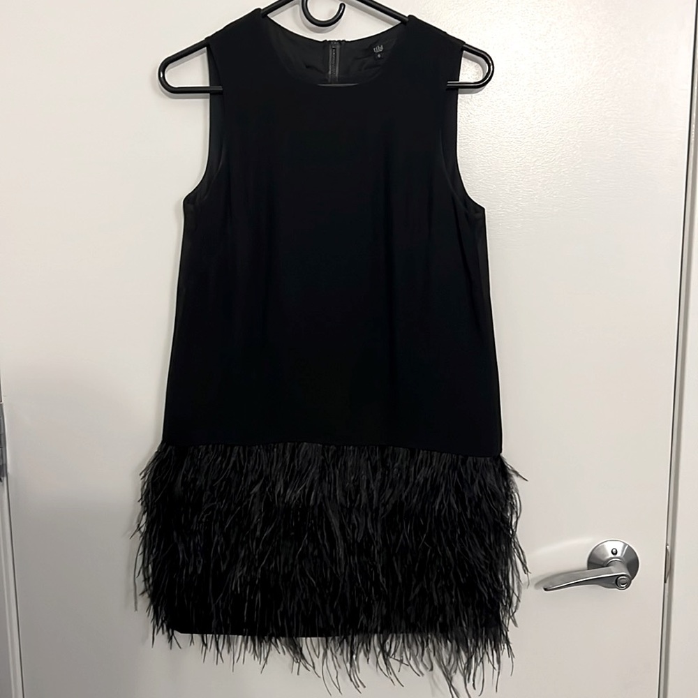 Black Tibi feather mini dress